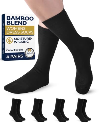 Image of Pembrook Bamboo Viscose Dress Socks Women - 4 Pairs Crew Trouser Socks Women | Moisture Wicking Thin Socks Women