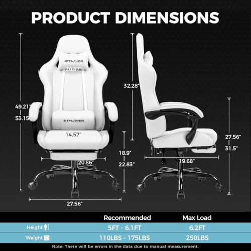 Image of GTPLAYER Gaming Chair, Computer Chair with Footrest and Lumbar Support, Height Adjustable Game Chair with 360-Swivel Seat and Headrest and for Office or Gaming (All Light Gray-Fabric)