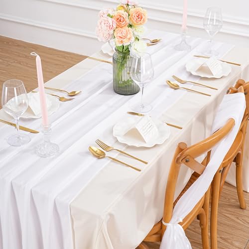 2 Pack White Chiffon Table Runner 27x120 Inches Sheer Table Runner Dining Wedding Ceremony Baby Shower Party Table Decorations by QueenDream - Used condition - Image 7