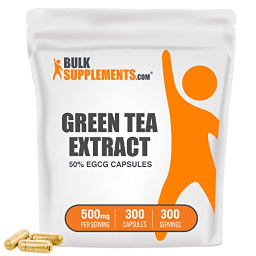 BulkSupplements.com Green Tea Extract Capsules (50% EGCG) - Green Tea Supplement for Antioxidants Support- Gluten Free, No Filler - 500mg per Serving - 300-Day Supply (300 Capsules)