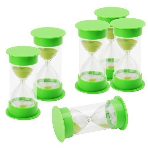 KEILEOHO 6 PCS 3 Minutes Sand Timer, Green Hourglass Sand Clock, Sandglass Sand Timer for Home Office Kitchen Classroom