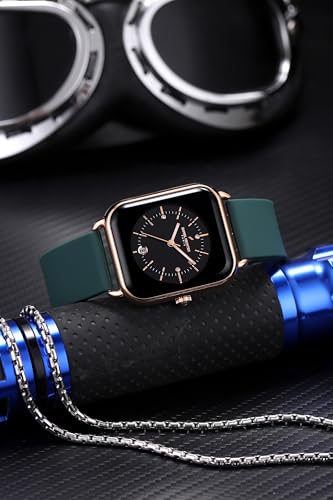 Image of Daniel Hechter Paris Lea Collection Watch for Women with Square Dial, Crystal and Rose Gold Markers, Date Display and Silicone Strap