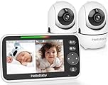 HelloBaby Babyphone mit 2 Kameras, Kein WLAN, 5" Geteilter Bildschirm, 355°/120° Schwenken-Neige Babyphone, ECO, 2 Wege Audio, Nachtsicht, 3500 mAh Akku, 8 Schlaflieder