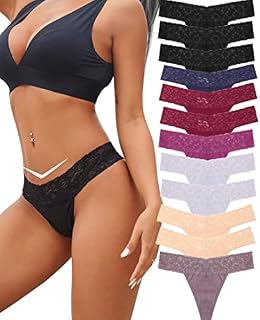 BeReady Bawełniane stringi damskie koronkowe majtki damskie w kształcie litery V, oddychające, No Show Thong, wielopak, 6/12 sztuk