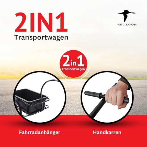 2in1 Fahrradanhänger Lastenanhänger Transportwagen Handwagen - Red Loon Transportanhänger BAC409 - abnehmbare 90 Liter Wanne - max. 80kg - Anhänger für 26-28' Fahrräder - Bollerwagen Handkarren