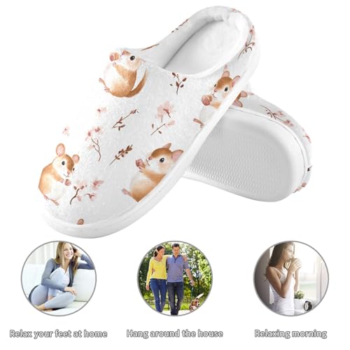 JUNZAN Cute animal White Women Home Cotton Slippers Winter Memory Foam Hotel Slippers for Spa Christmas Presents 6-73
