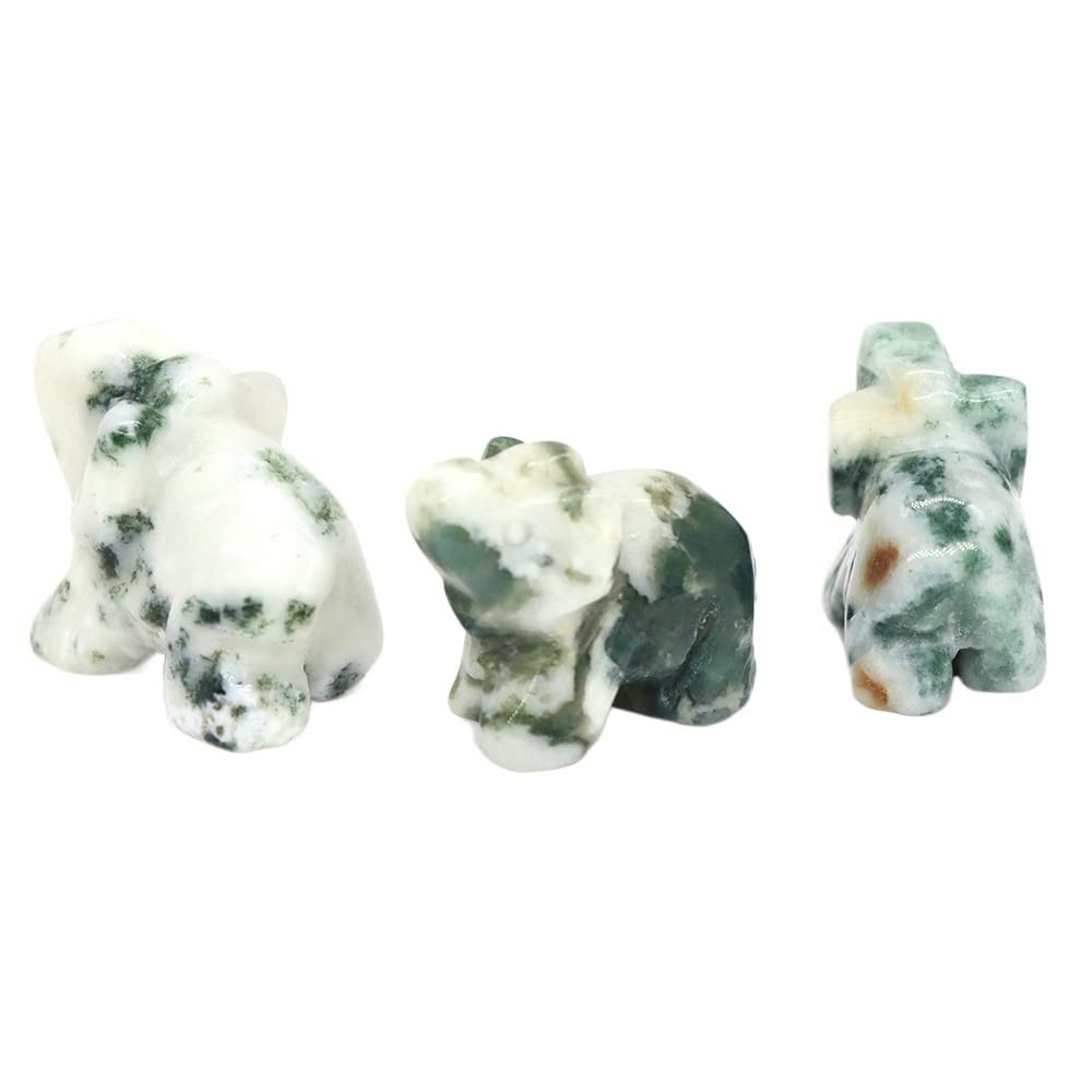 HXSCOO 1" Elephant Statue Natural Stones Carved Home Decor Healing Crystals Quartz Mini Animal Figure For Jewelry Making Lots (Color : Tree agate, Size : 1 PCS)