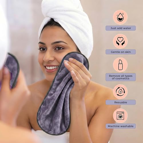 Image of Story@Home Microfiber Face & Hand Towel for Makeup Removal 2 Pc Grey | Korean Skincare Face Towels Use as Gentle Cleanser & Makeup Remover Wipes | Ultra Absorbent Super Soft & Lightweight Quick Drying