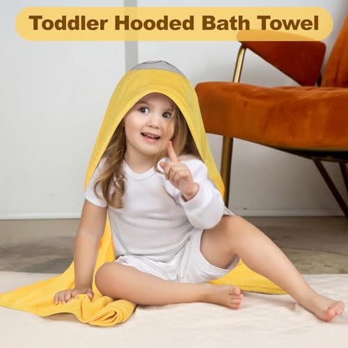Image of Toddler Bath Towel, Baby Hooded Towel, Ultra Absorbent Soft Shower Towel, Unisex Baby Bath Towel, Baby Towels with Hood for Kids Boys Girls, 27.5 inch x 55 inch (Yellow-Tiger)