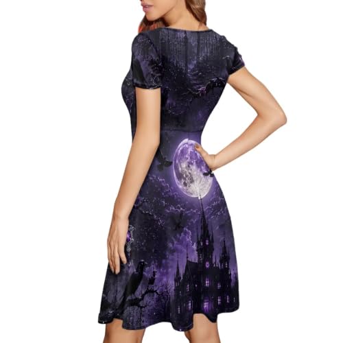 Image of Forchrinse Summer Dresses for Women Crew Neck Short Sleeve Midi Dress Casual Beach Vacation Sundress