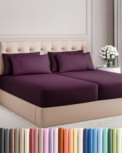 CGK Split King 7pc Bed Sheet Set - Breathable & Cooling - Deep Purple