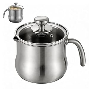Edelstahltopf mit Glasdeckel, 2 Liter Milchtopf Edelstahl, Ø14 Kochtopf Induktion mit Griff, Unbeschichtet, Doppelwandiger Simmertopf für Gas Elektro Wasserbad Induktion Halogen Induktionsherde