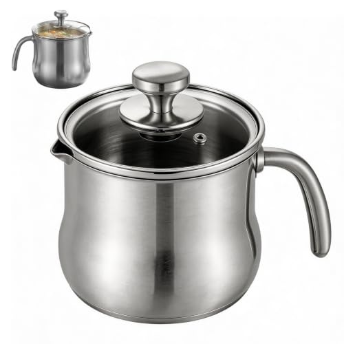 Casserole en acier inoxydable avec couvercle en verre, 2 litres, diamètre 14 cm, avec poignée, non revêtue, double paroi pour gaz, électrique, bain-marie, induction, halogène