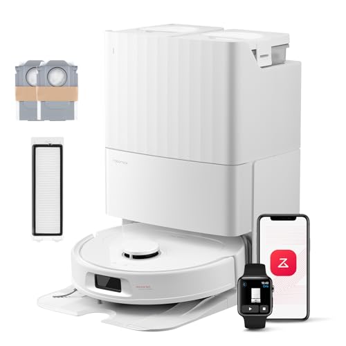 roborock QV 35S Robot Aspirateur Set, 10 000 pa d'Aspiration, Double Système Anti-Enchevêtrement, Deux Balais Relevables 10mm, Technologie RéActive & Navigation PreciSense LiDAR, Station Tout-en-Un