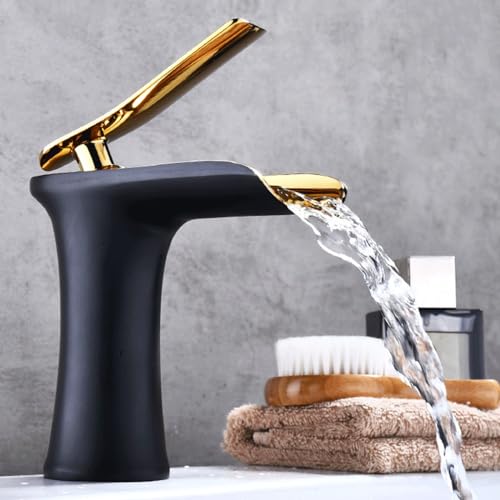 Robinet d'évier cascade noir et or mitigeur moderne à poignée unique - 4