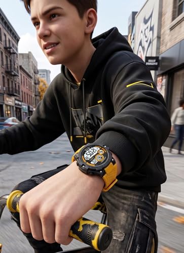 Image of V2A DIGITRON-VOLTRIX 2837 Digital Watch for Men | Bold Patterned Case Design | Dual Time Sports Watch with Countdown, Backlight & 50M Waterproof