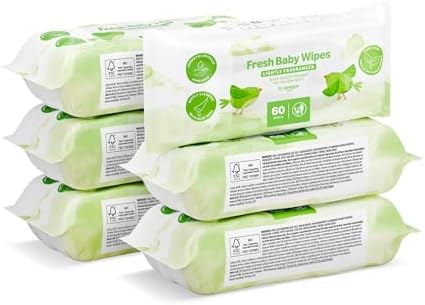 by Amazon Fresh Baby Wipes, 360 Wipes, 6 Pack of 60, Plant-Based ...