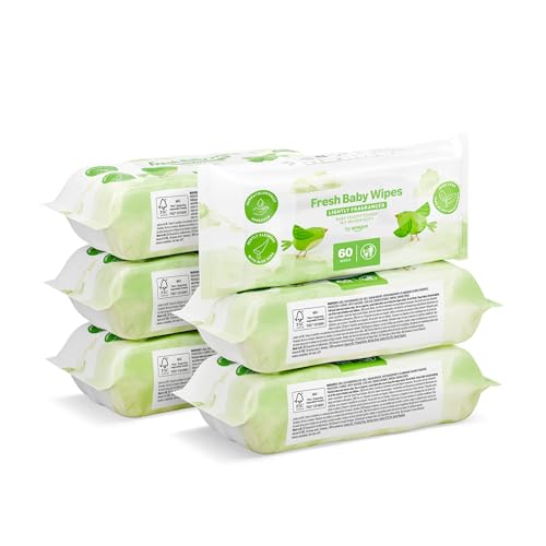 by Amazon Fresh Baby Wipes 360 Wipes 6 Pack of 60 Plant-Based Wipes Without Plastic