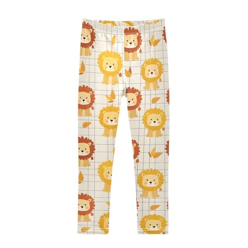 Yellow Lion Checkered Print Girls Leggings Soft Stretch Workout Yoga Dance Pants for Kids Casual Tights