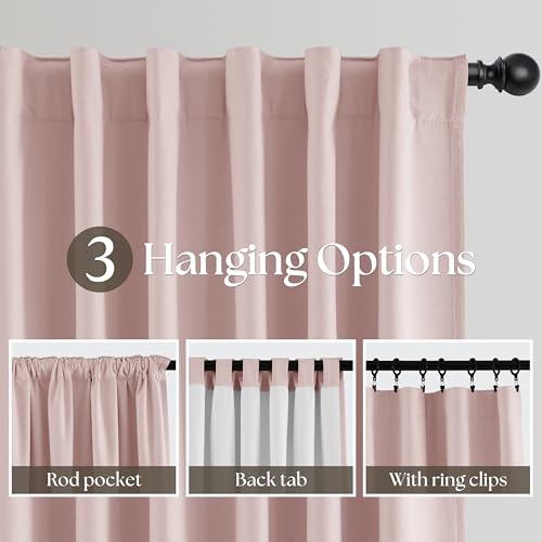 90 Inch Back Tab Blackout Linen Curtains 2 Panels Black Out Linen Curtains for Living Room Bedroom Thermal Insulated Window Drapes Nursery Kids Girl Room Drapes Pleated 52x90 Inches Blush Pink by TWODRAPES - Image 5