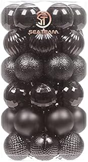 Sea Team 41-Pack Christmas Ball Ornaments with Strings, 40mm/1.57" Small Size Baubles, Shatterproof Plastic Christmas Bulbs, Hanging Decorations for Xmas Tree, Holiday, Wedding, Party, Black