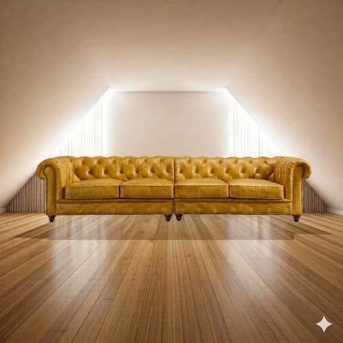 Image of Modern Classic Design Leatherette Luxury Chester Sofa Set with Button Tufted, Sofa for Living Room Home, Office and Lobby (Yellow, 4 Seater Sofa)