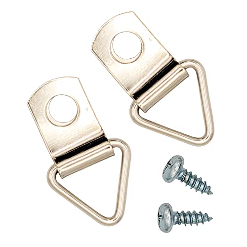 Image of Small Triangle One-Hole Ring Zinc-Plated Steel Picture Hangers Pack of 10 with Screws for Hanging Picture Frames