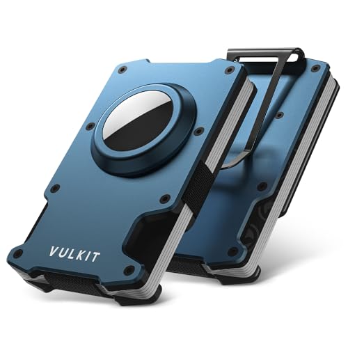 Image of VULKIT Minimalist Slim Wallet for Mens with Money Clip- RFID Blocking with AirTag Holder Design Metal Wallet, Sky Blue