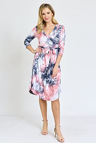 Eloges Women's 3/4 Sleeve Surplice Midi Dress with Sash3