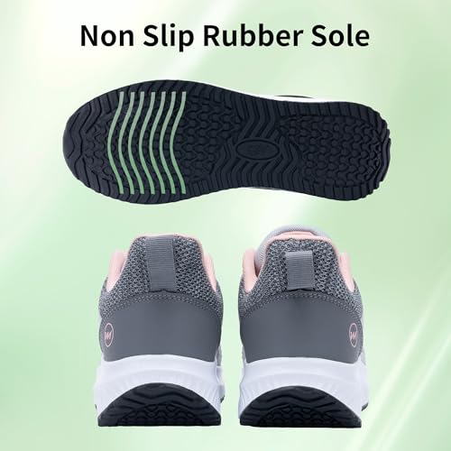 Gyeice Women's Arch Support Walking Shoes Tennis Fashion Sneakers Comfortable Orthotic Shoes for Plantar Fasciitis GreyPink Size 8