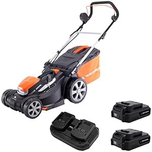Yard Force 20 V accu-grasmaaier met 2 x 2,5 Ah accu, 34 cm maaibreedte, 25-75 mm variabele maaihoogteverstelling, 35 l hybride opvangzak, LM C34A, zwart/oranje