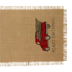 The Country House Red Truck Christmas Burlap Runner, 13" x 36"