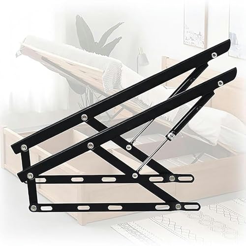 Elevadores de cama con tapa, juego de 2, kit de elevación de cama con resorte de gas, mecanismo de elevación de cama plegable, juego de bisagras para marco de cama con almacenamiento, puntal hidráuli