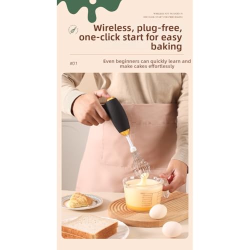 VRTYVEYBB Batidora de mano para crema y huevos - Potente batidor inalámbrico con mango ergonómico, 16,5 cm, color negro
