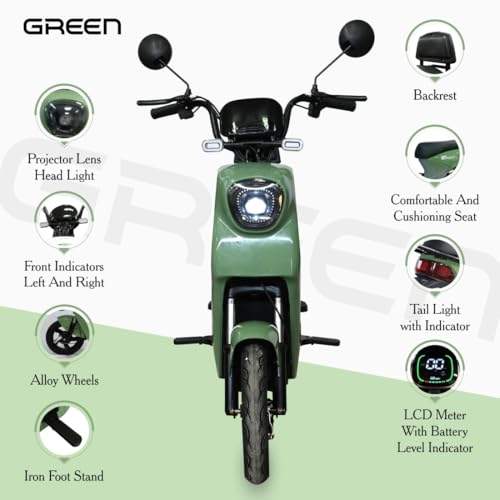 Image of Green Sunny Low Speed Electric Scooter Non RTO 40KM Range with Portable Charger (Green, 40 Km)