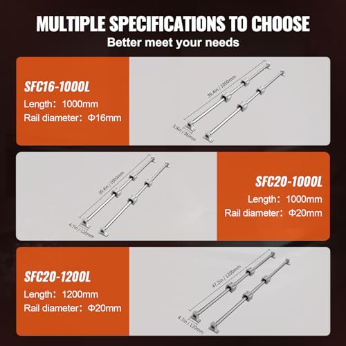 Vevor HTTZ-20MM X 1200MM Linear Rail Slide Sfc20-1200Mm 2 Pcs 47.2 In/1200Mm Sfc20 Guide Rails 4 Pcs Sc20 Slide Blocks 4 Pcs Rail Supports Linear Rails And Bearings Kit thumb #5