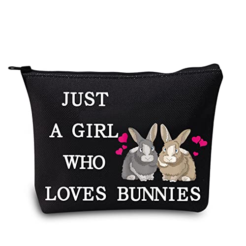 LEVLO Funny Bunny Cosmetic Bag Animal Lover Gift Just A Girl Who Loves Bunnies Makeup Zipper Pouch Bag Bunny Lover Gift for Women Girls Loves Bunnies Black