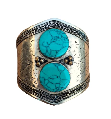 Afghan blue-green turquoise Stone Cuff- cuff bracelet- kuchi Cuff- Tribal Ethnic Nomadic- Turquoise Bracelet- Jewelry- Banjara jewelry