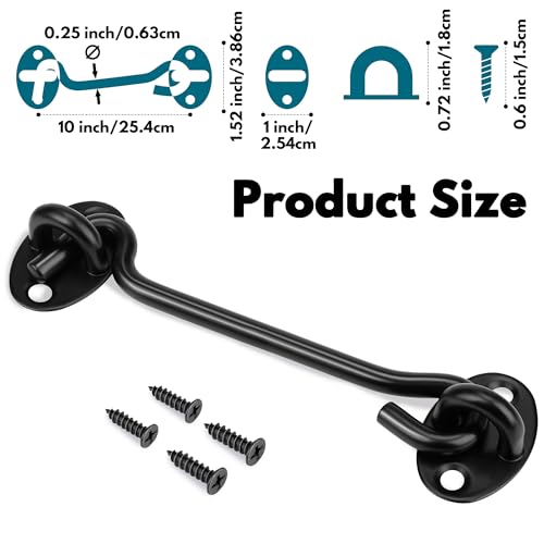 Image of Rainspire (2 Pack) Privacy Hook and Eye Latch for Barn Door, Stainless Steel Gate Latch Barn Door Lock Cabin Hooks for Gate Shutters Window Slide Barn Shed Cabinet Bathroom (Black, 10 Inch)