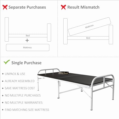 Image of Honey Touch Nexon Folding Bed Single with Mattress | No Assembly Required | Foldable Bed for Sleeping /Guests /Rented Apartments /Bedroom (3ft x 6ft, White)