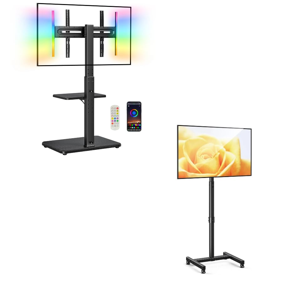 Floor TV Stand with LED Light for 32”-75' TVs