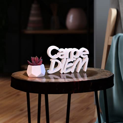 Image of NUKKAD TALES Carpe Diem White Showpiece Home Decor Items Living Room Decoration Items Center Table Decor Book Shelf Decor Birthday Gift Items (7 X 4.49 inch) Engineered Wood