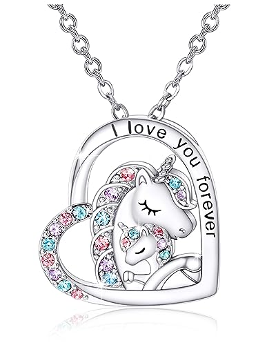 Tarsus Lucky Unicorn Necklace to Girls, I Love You Gifts for Daughter Granddaughter Niece, Christmas Valentines Birthday Back to School Day