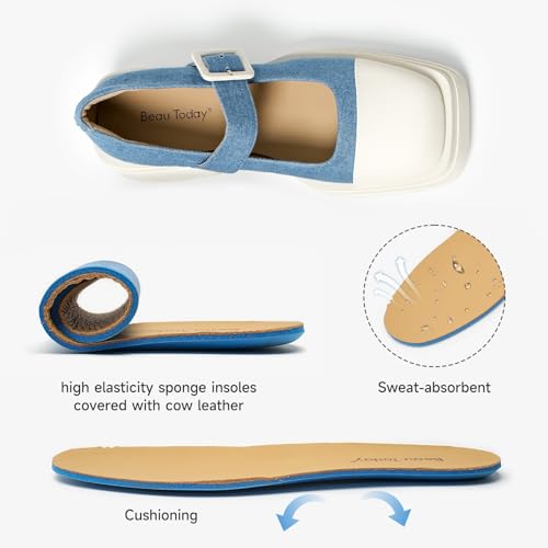 BEAU TODAY Women's Beige Mary Jane Pumps, Size 12, Casual Dress Shoes for Women, Spring/Autumn/Fall, Platform Heel, Leather Sole3