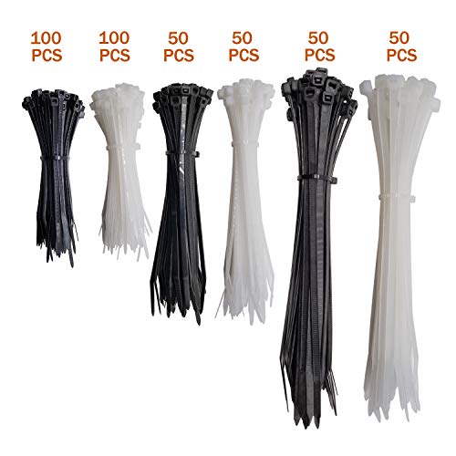 Superun Zip Tie Kit - 400 Piece Zip Ties Assorted Sizes 4 Inch, 6 Inch, 8 Inch Mix Pack In Black & White Wire Ties Assortment #TOP2