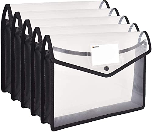 WHNOATOC Pack 5 Documents Holder Envelope Folder,File Storage Bag with Snap Button Transparent Plastic Files for Certificate File Holder/Document Folder for Certificate Legal Documents Organizers