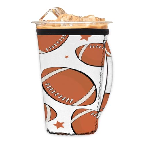Cartoon Rugby Stars M Reusable Iced Insulator Coffee Sleeves Neoprene Insulated Sleeves With Handle Coffee Sleeves for Iced Coffee Cups Drinks