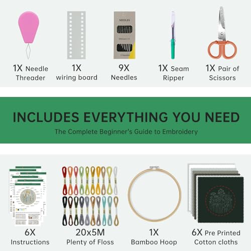 Image of CYANFOUR 6 Stage Embroidery Kit for Beginners Adults, Easy to Learn 38 Different Stitches from Instruction & Video, Needlepoint Kits for Adults with Stamped Embroidery Patterns
