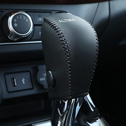 XITER Leather Gear Shift Knob Cover Protector Trim Automatic Transmission Interior Accessories for Nissan Altima 2013-2018(Not Fit 2.5SR/3.5)-Black Stitches