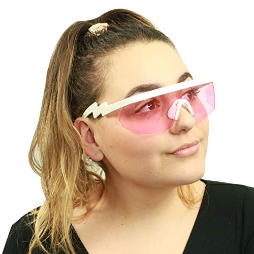 Image of ShadyVEU Semi Rimless Neon Rainbow Sunglasses Mirrored Lens UV Protection 80s Retro Rave Shades Crooked ZigZag Bolt Arm